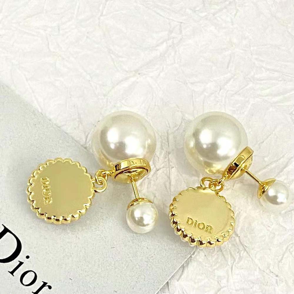 Dior Women Tribales Earrings Gold-Finish Metal with White Resin Pearls and Latte Glass - image 6