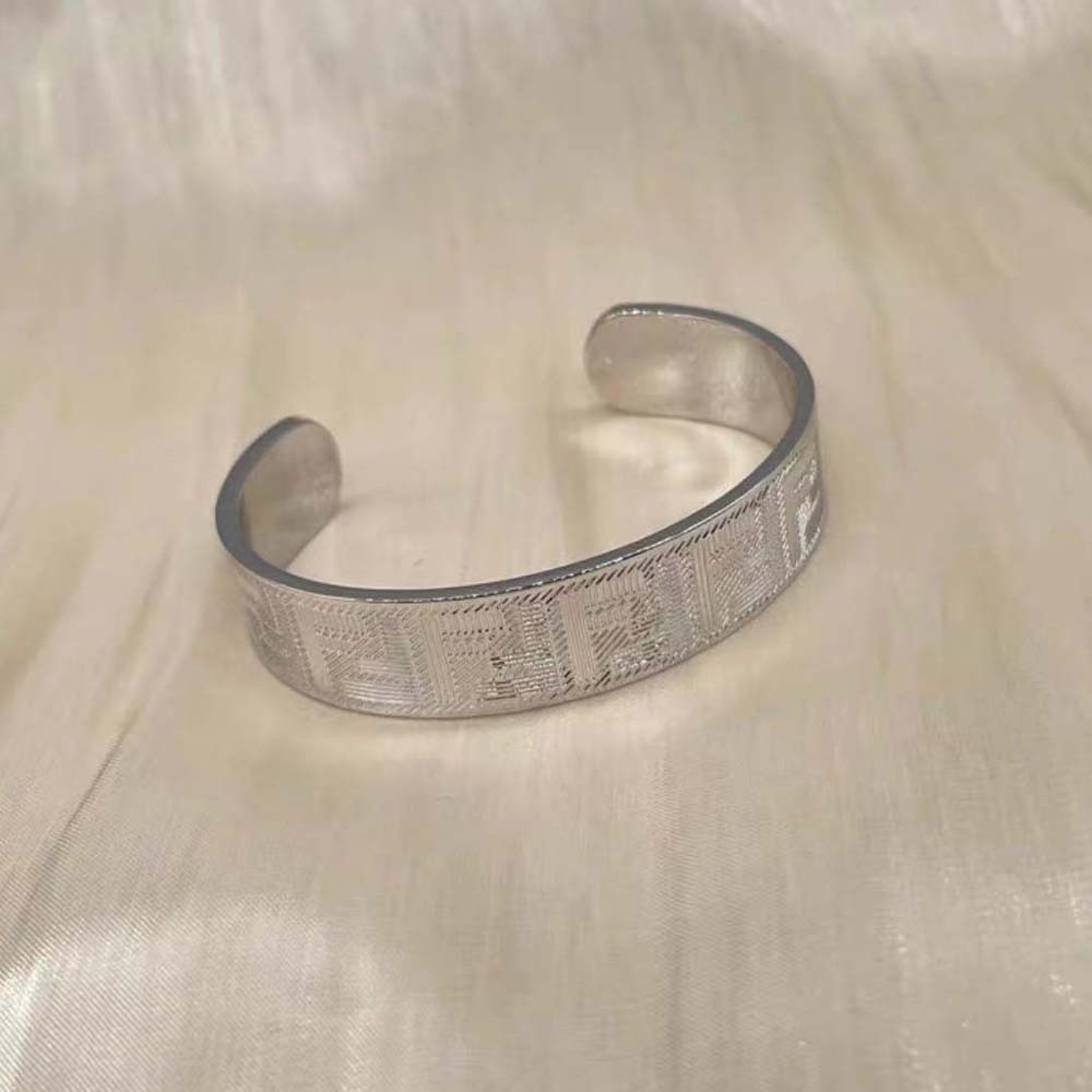 Top view of Fendi Men Shadow Bracelet Silver-color Metal with logo engraving