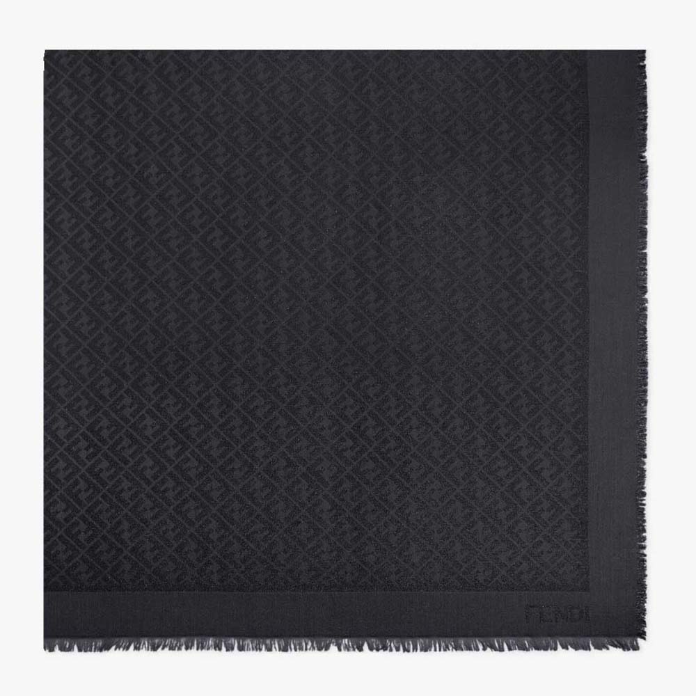 Front view of Fendi Unisex FF Shawl Black Lurex showcasing full FF pattern
