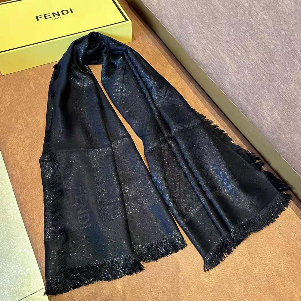 Fendi Unisex FF Shawl Black Lurex - image 5