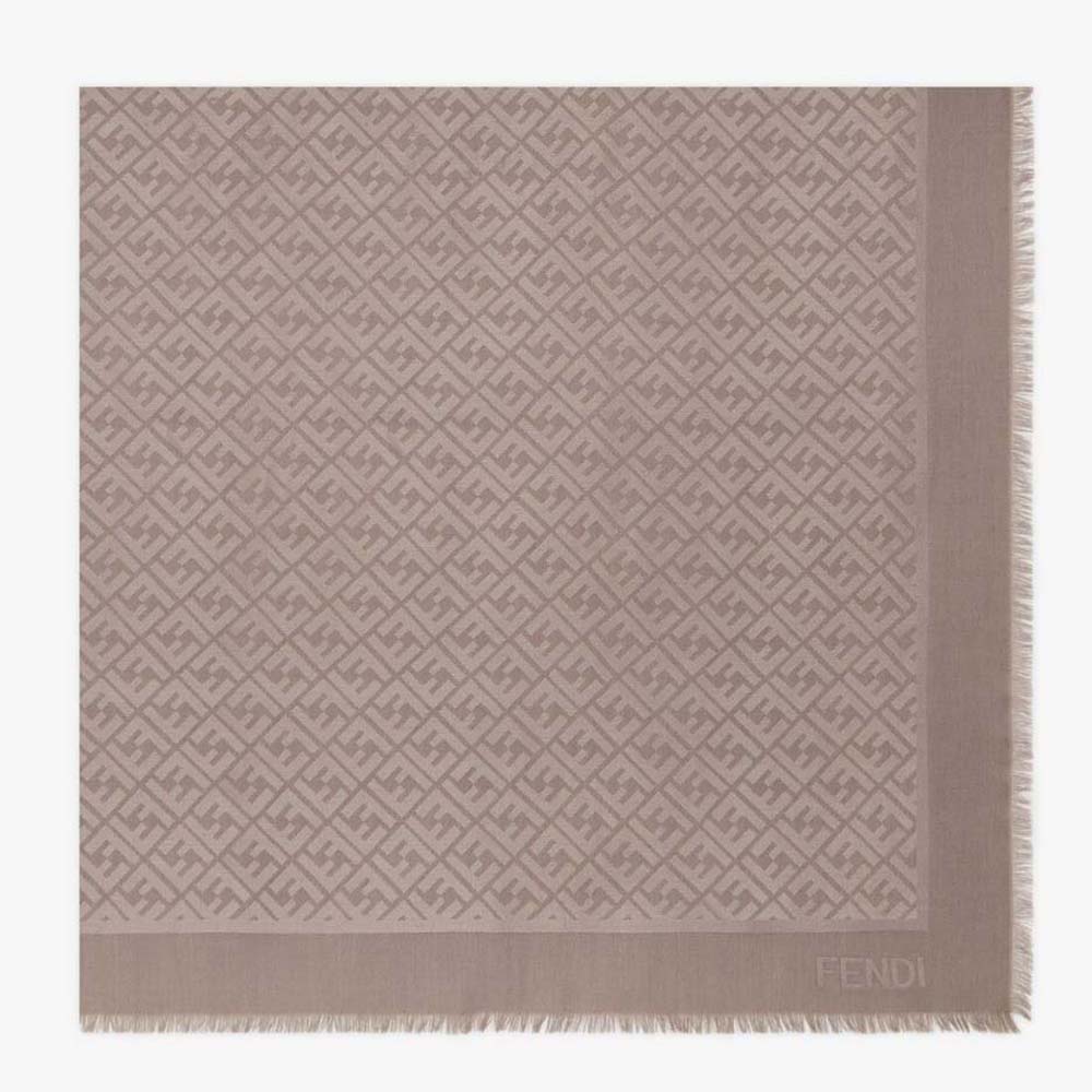 Fendi Unisex FF Shawl Dove Gray Lurex draped over shoulder close-up