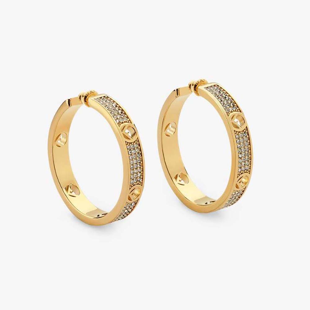 Close-up of Fendi Women F Is Fendi Earrings Gold-coloured showing signature motif