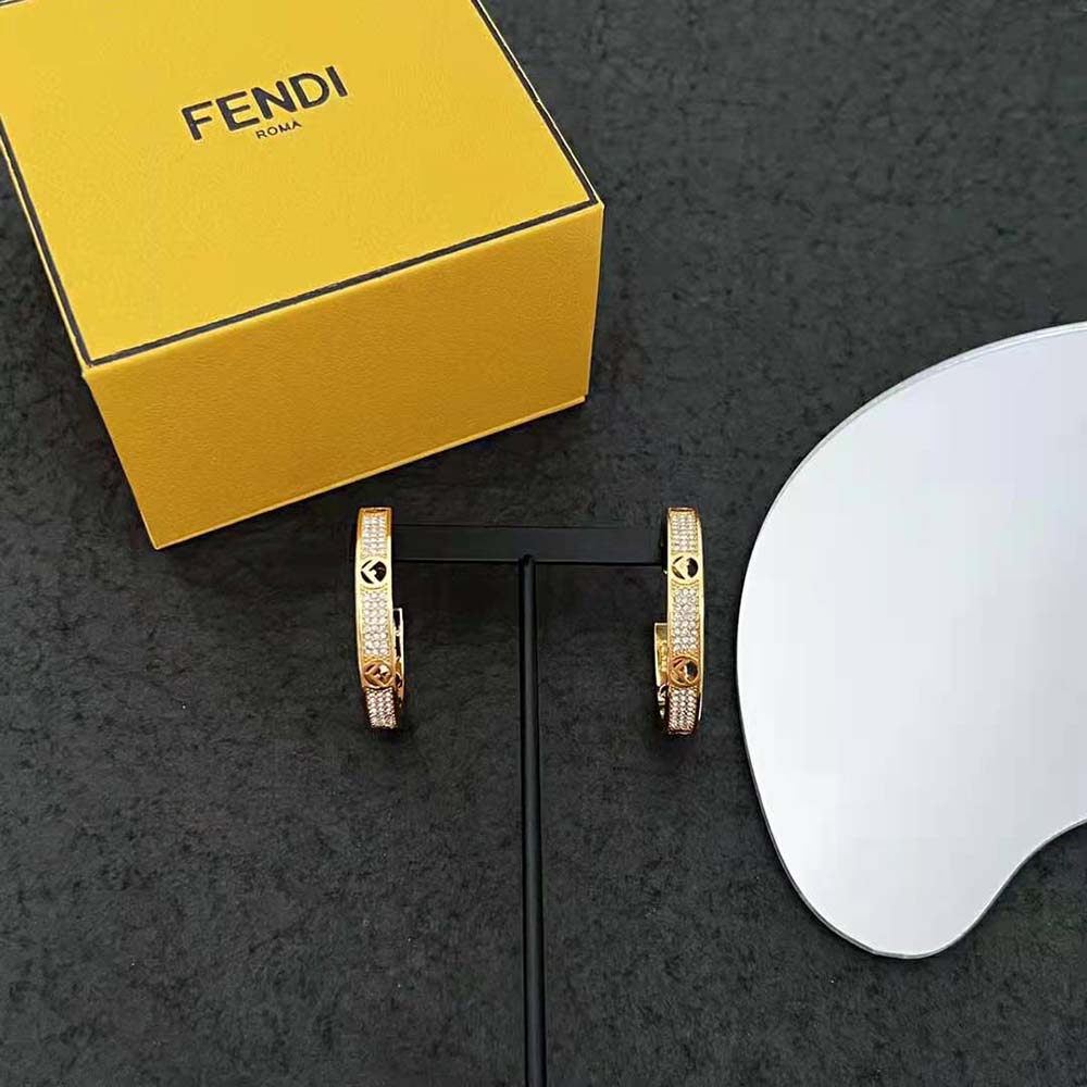 Detail shot of push-back closure on Fendi Women F Is Fendi Earrings Gold-coloured