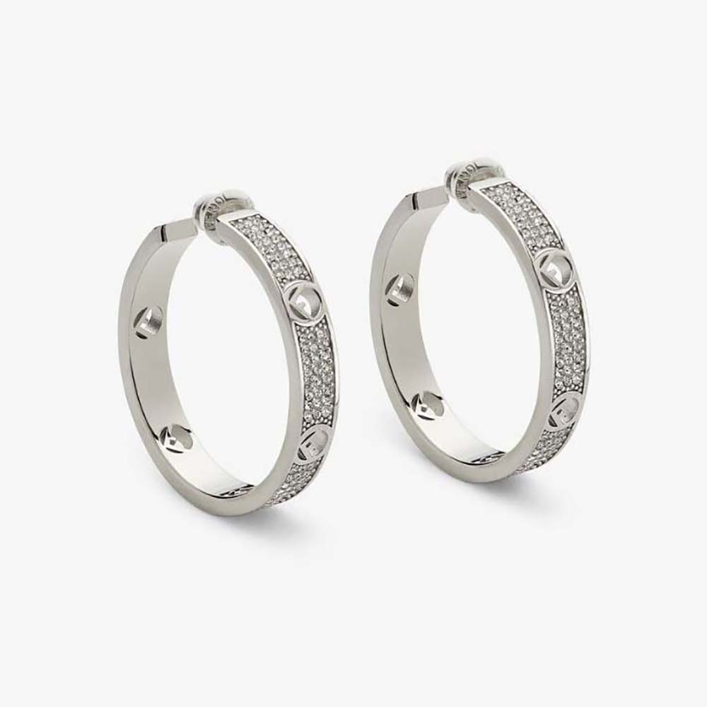 Close-up of Fendi Women F Is Fendi Earrings Silver-coloured showing logo detail