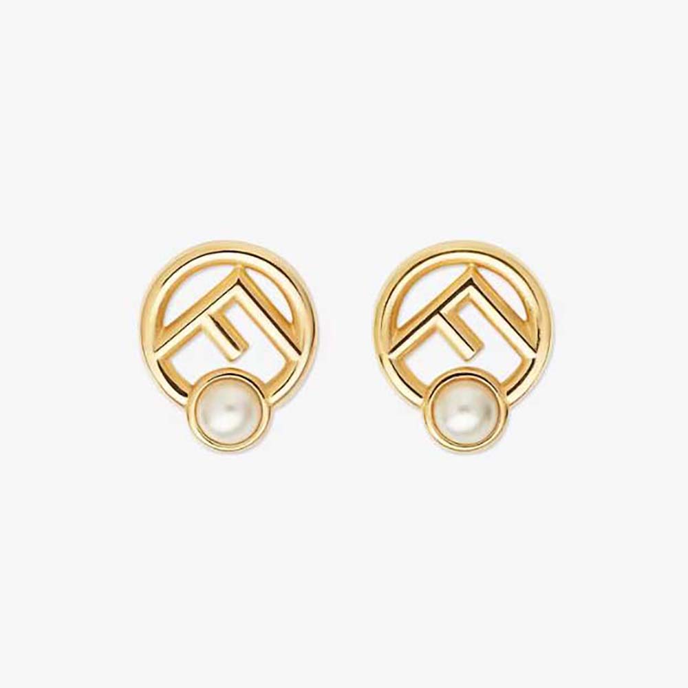 Close-up of Fendi Women F is Fendi Earrings Gold-colored Metal showing logo detail