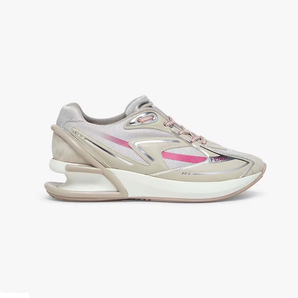 Side view of Fendi Women First 1 Beige Fabric Running Shoes showing silhouette