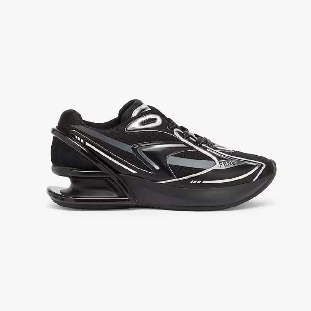 Side view of Fendi Women First 1 Black Fabric Running Shoes
