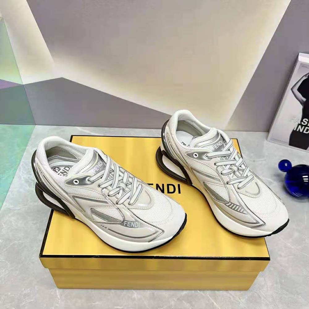 Top-down view of lace-up design on Fendi Women First 1 Gray Fabric Trainers