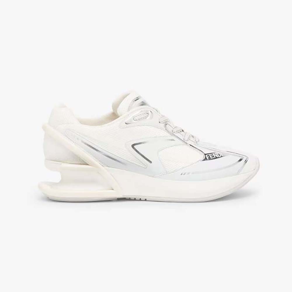 Side view of Fendi Women First 1 White Fabric Running Shoes