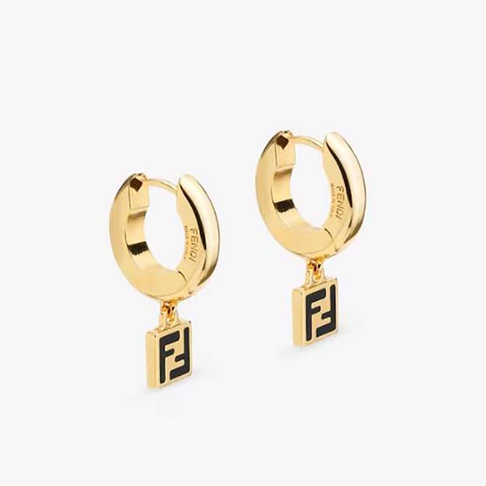 Fendi Women Forever Fendi Earrings Gold-colored-Black front view detail