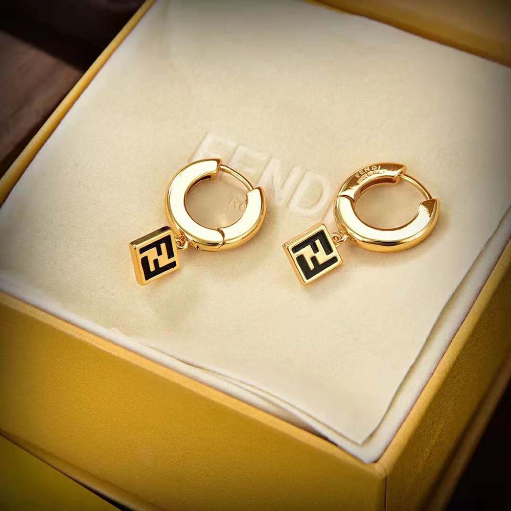 Side angle showing clasp and signature logo on Fendi Women Forever earrings