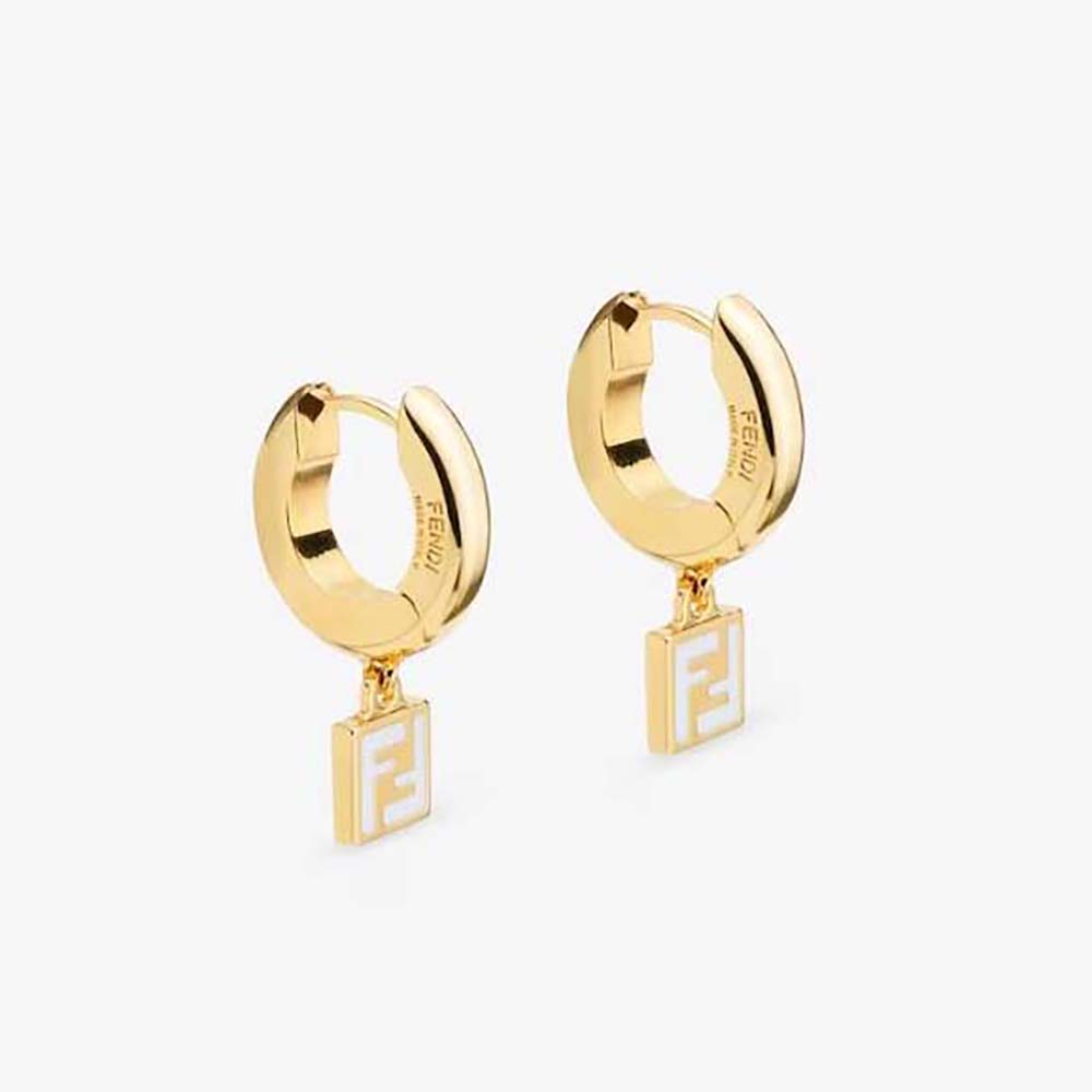 Front view of Fendi Women Forever Fendi Earrings Gold-colored-White with logo detail