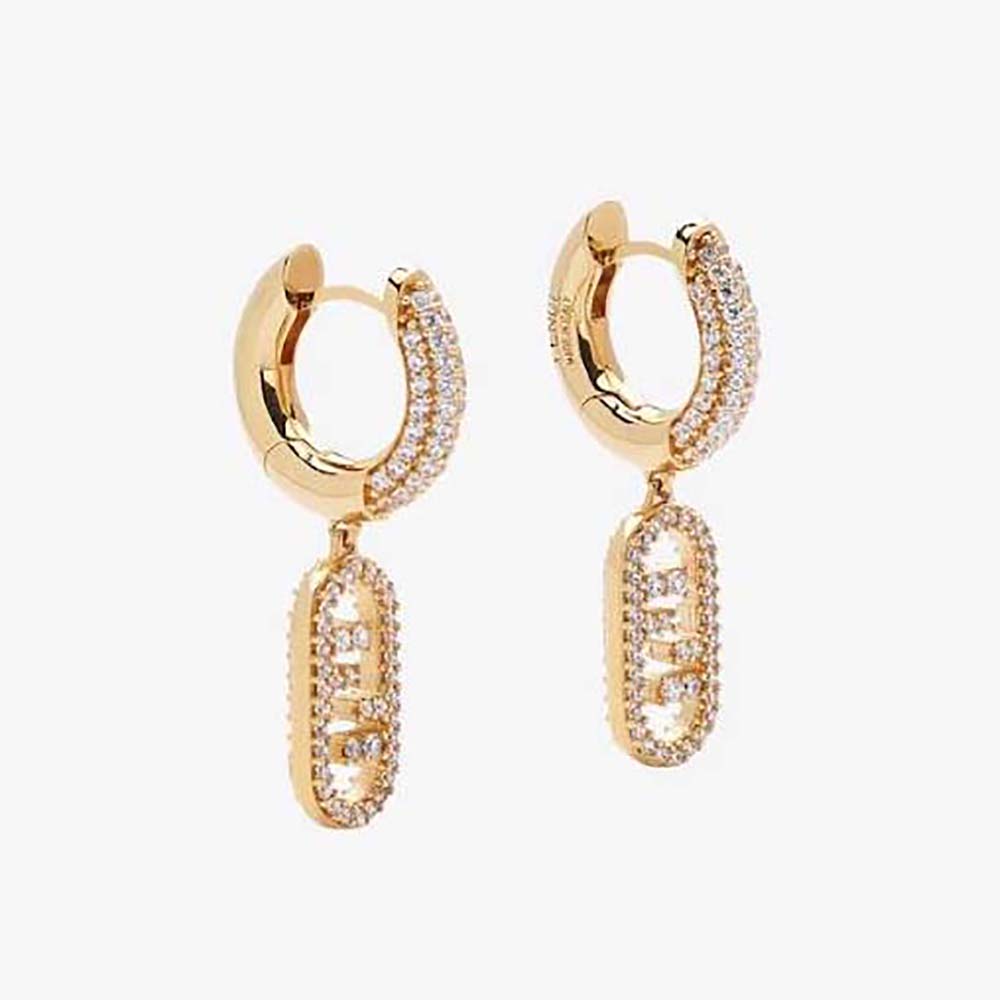 Close-up of Fendi Women Hoop Earrings with Fendi O’Lock Pendant front view