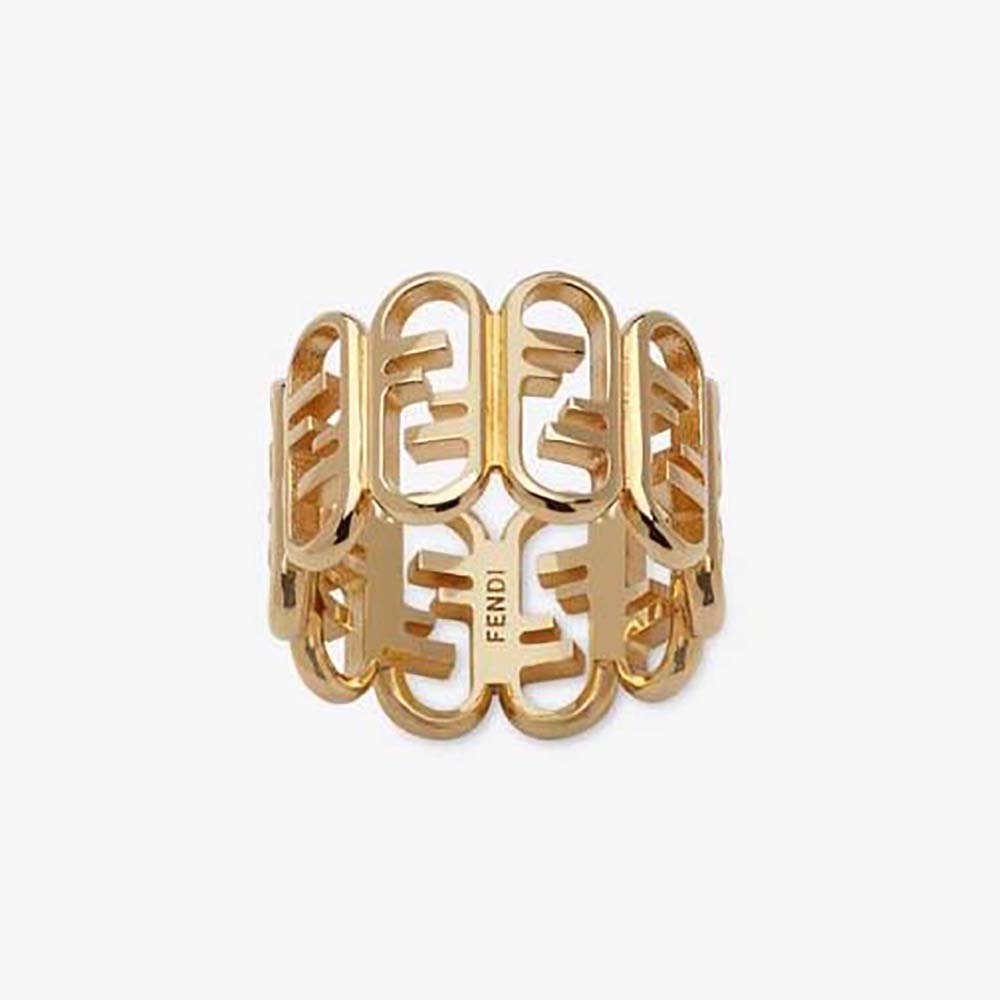 Close-up of Fendi Women O’Lock Ring Gold-coloured showing polished finish