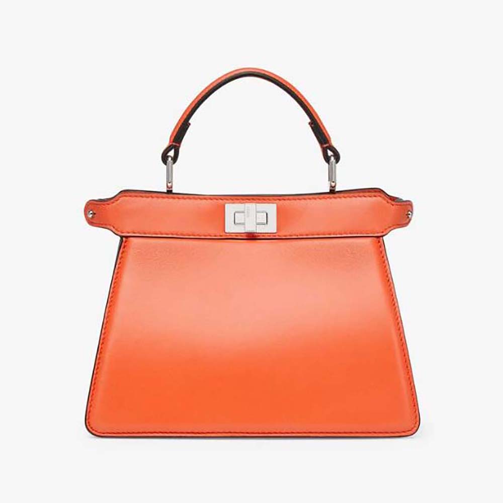 Front view of Fendi Women Peekaboo ISeeU Petite Orange Padded Nappa Leather Bag