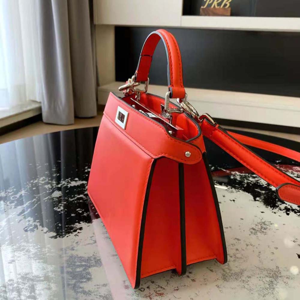 Side angle displaying padded leather texture of Fendi Women Peekaboo ISeeU bag