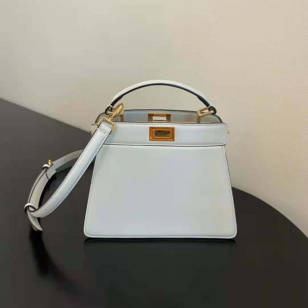 Side angle showing structured silhouette of Fendi Women Peekaboo ISeeU bag