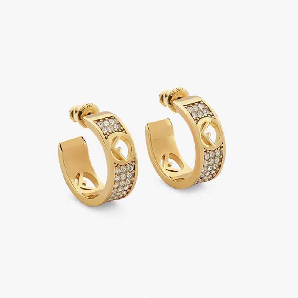 Front view of Fendi Women Small Hoop Earrings with F motif gold-coloured