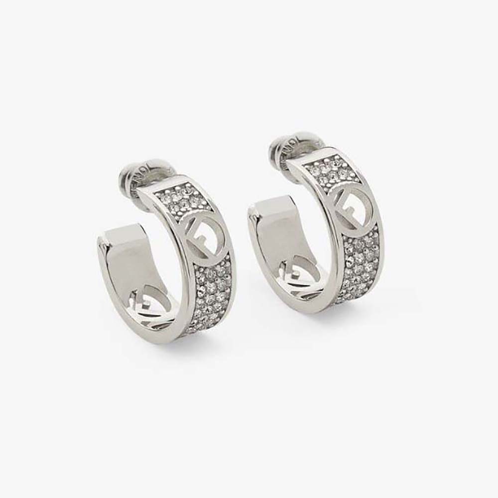 Front view of Fendi Women Small Hoop Earrings with F is Fendi Motif Silver-coloured