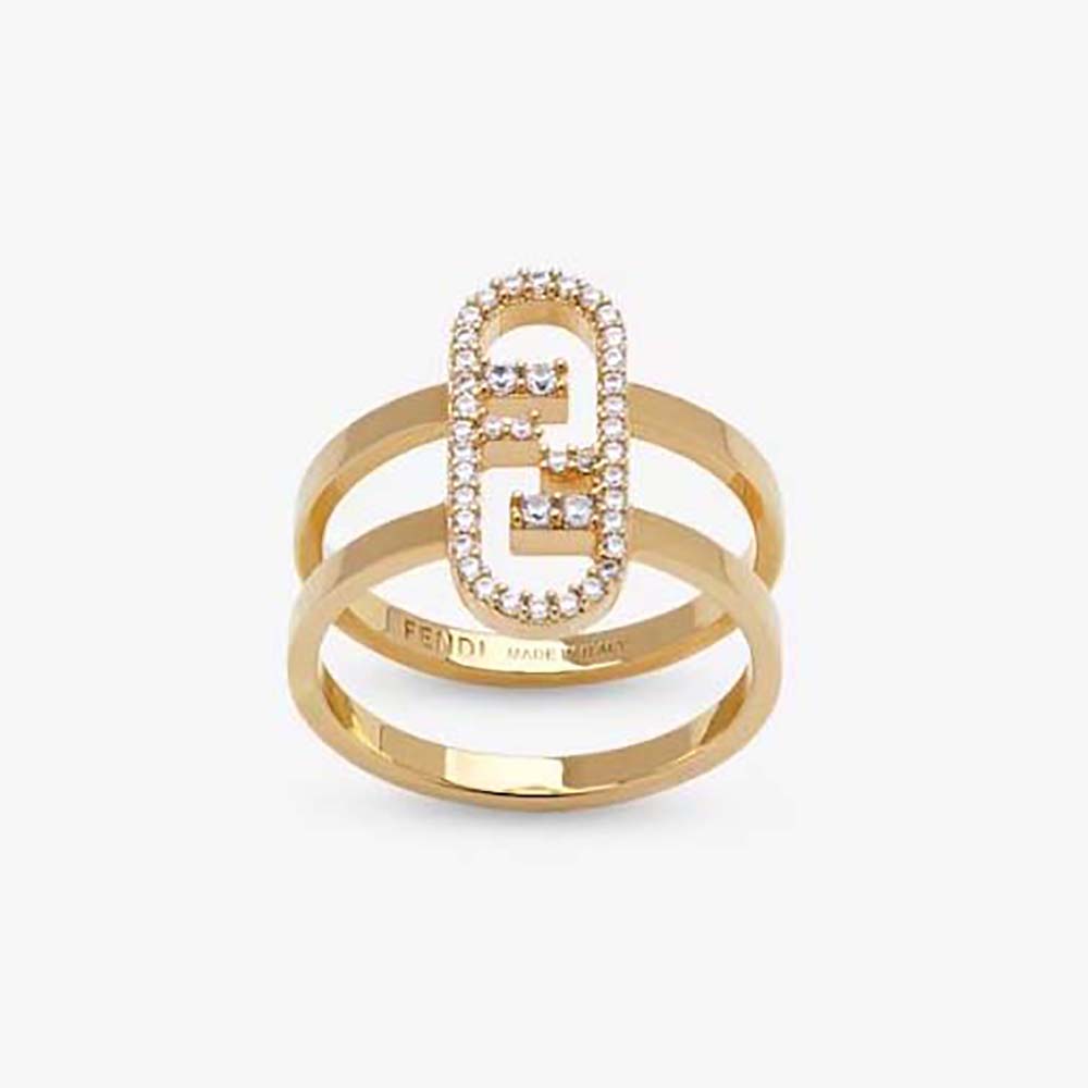 Close-up of Fendi Women Wide-band Ring with gold O’Lock motif
