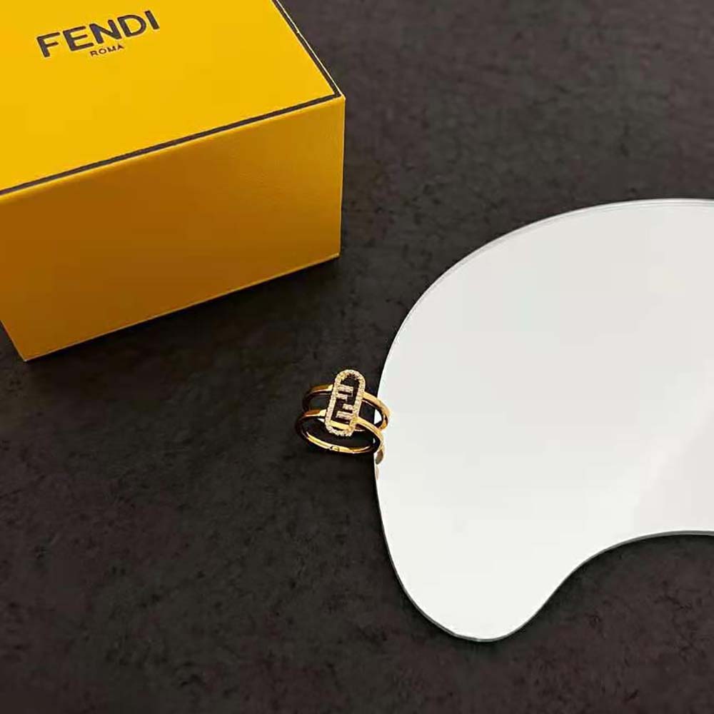 Fendi Women Wide-band Ring highlighting polished gold finish and detail