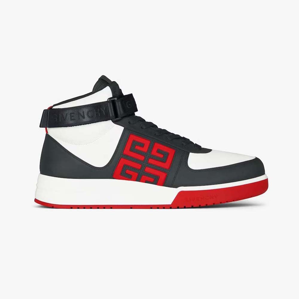 Side profile of Givenchy Men G4 High Top Sneakers showing leather and colour accents