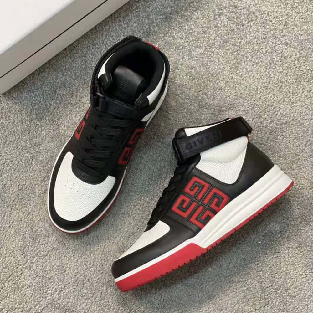 Givenchy Men G4 High Top Sneakers in Leather-Black/White/Red - image 6