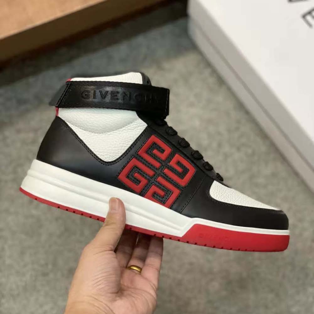 Givenchy Men G4 High Top Sneakers in Leather-Black/White/Red - image 7