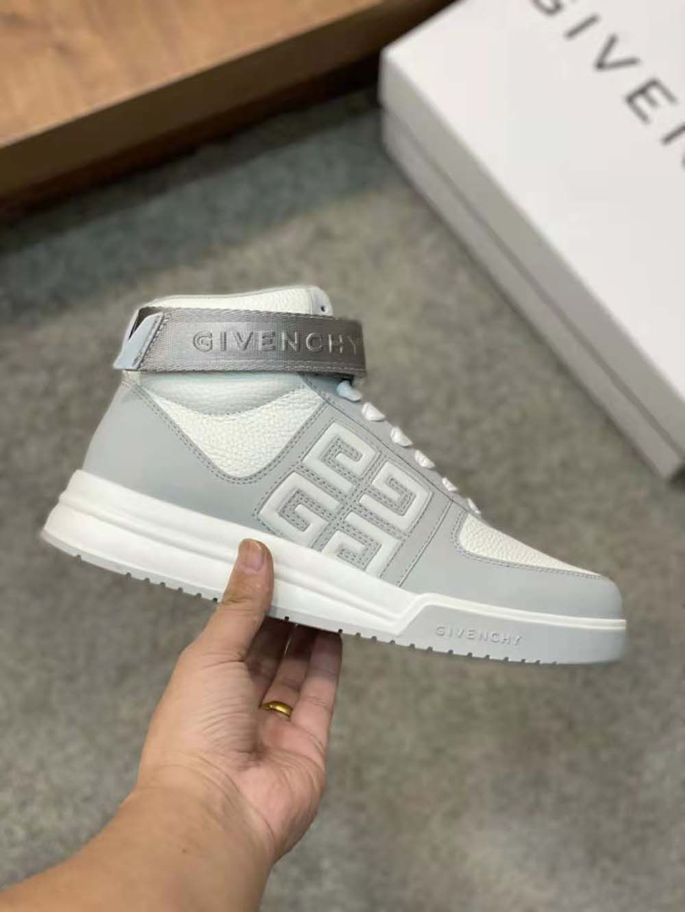 Givenchy Men G4 High Top Sneakers in Leather-Grey/White - image 4