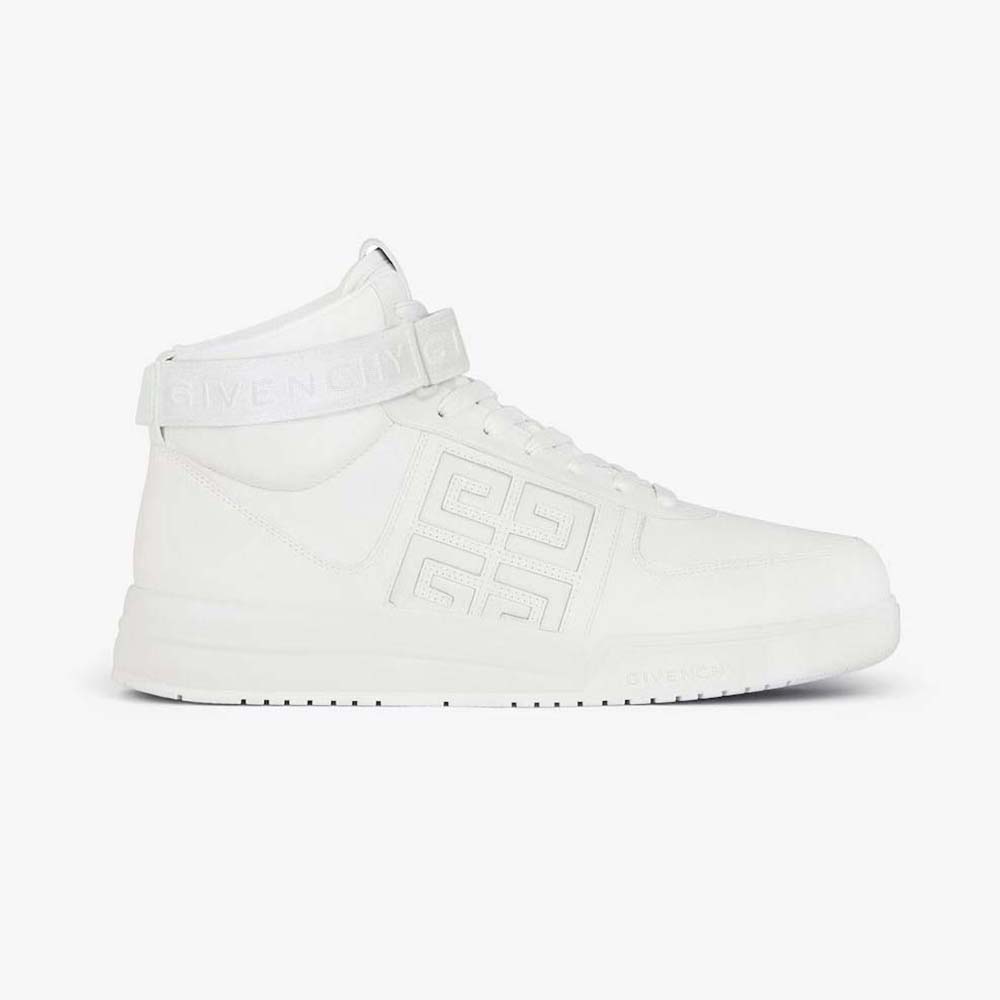Side profile of Givenchy Men G4 High Top Sneakers in Leather-White