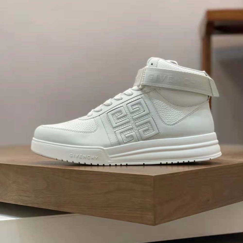 Top-down view of white leather and lace-up closure on Givenchy Sneakers