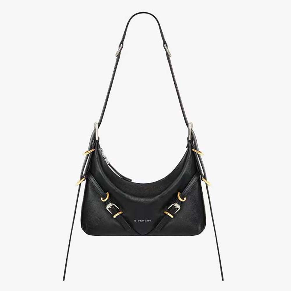 Front view of Givenchy Women Mini Voyou Bag in Leather-Black with logo clasp