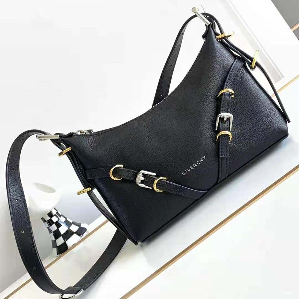 Close-up of signature silver-tone metal logo on Givenchy Women Mini Voyou Bag