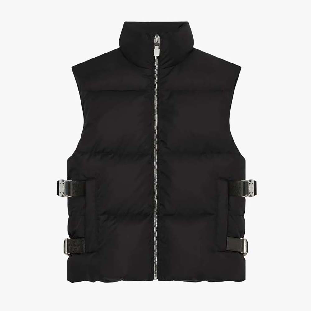 Front view of Givenchy Men Sleeveless Puffer Jacket with Metallic Details