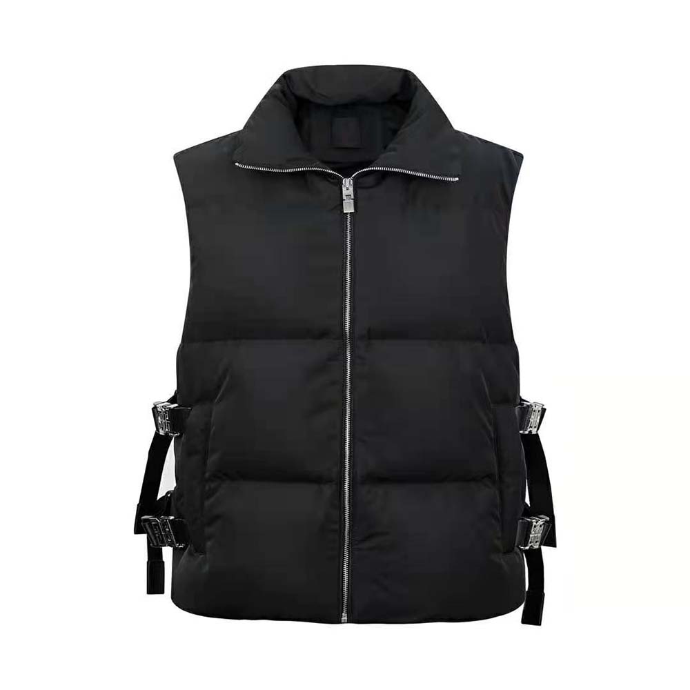 Close-up of metallic hardware on black Givenchy Men Sleeveless Puffer Jacket