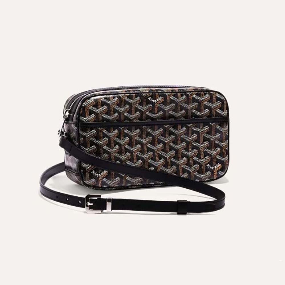 Front angle of Goyard Unisex Cap-vert Pm Bag-Black showing chevron pattern