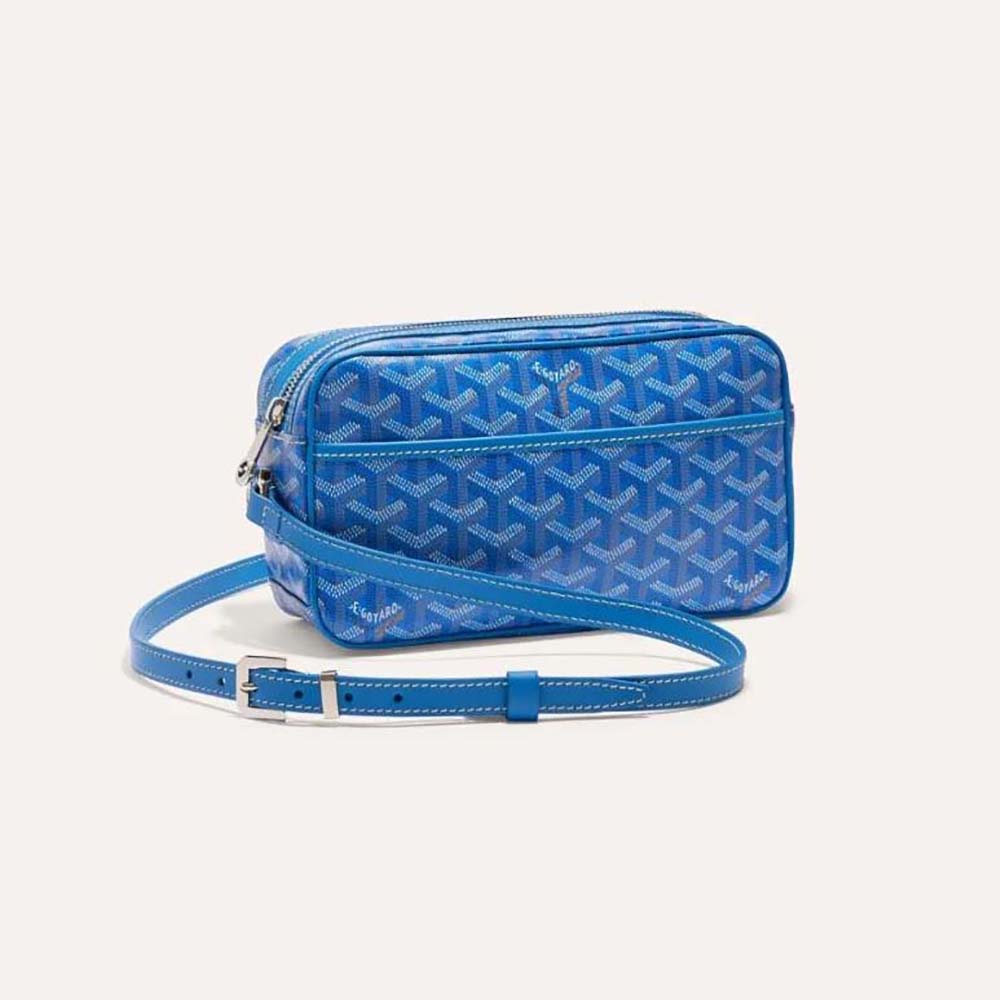 Front view of Goyard Unisex Cap-vert Pm Bag-Blue showing Chevron print