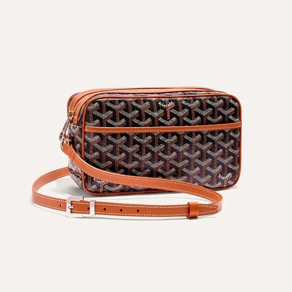 Front angle of Goyard Unisex Cap-vert Pm Bag-Brown showing signature canvas