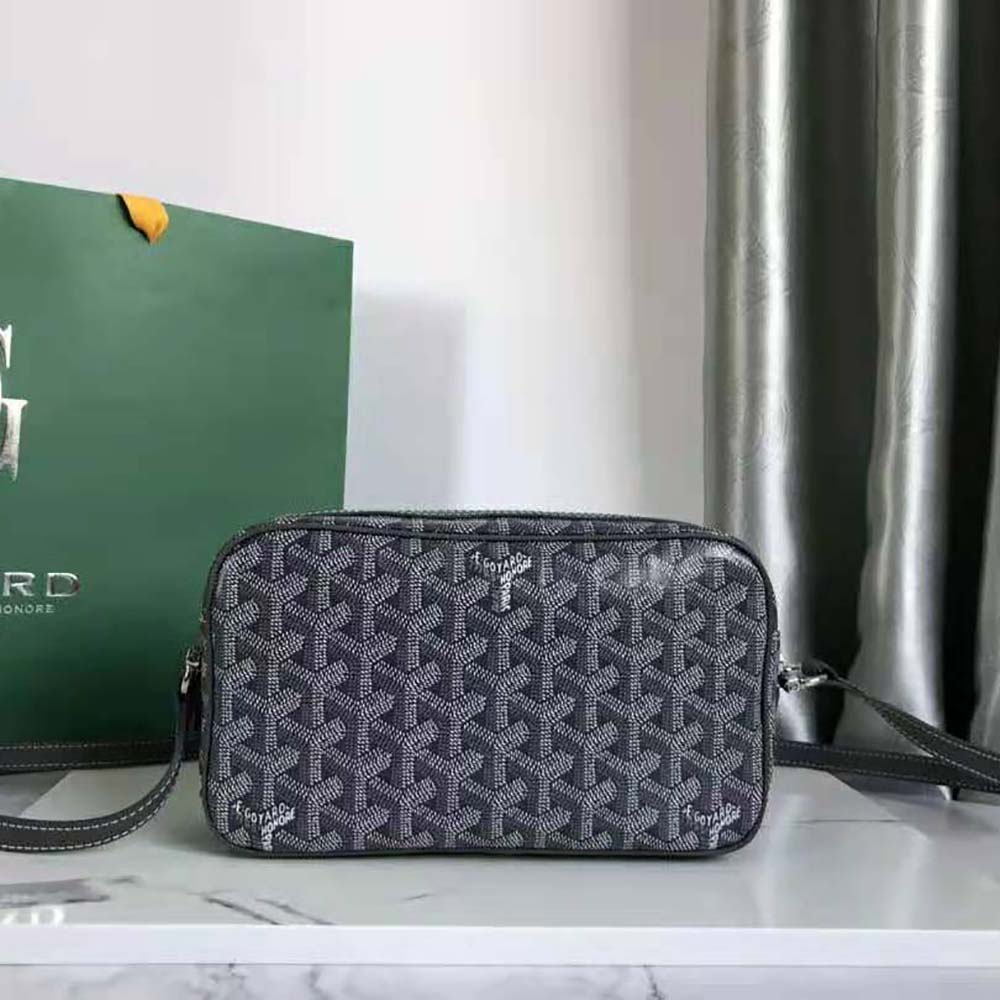 Side view highlighting adjustable leather strap on Goyard Cap-vert Pm Bag-Gray