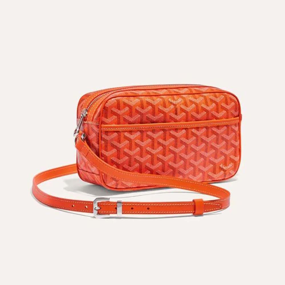 Front view of Goyard Unisex Cap-vert Pm Bag-Orange with flap closed