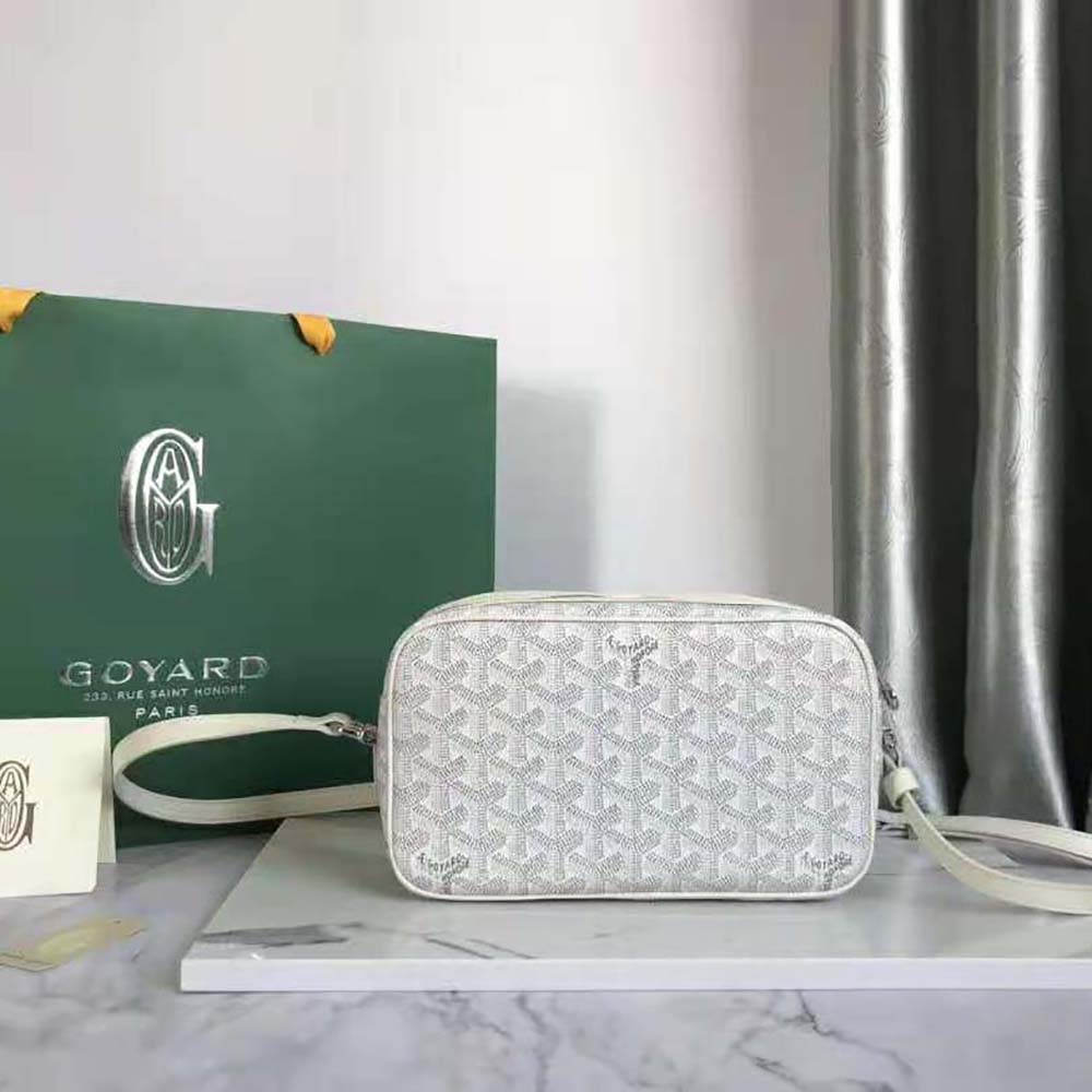Side angle showing adjustable strap on Goyard Unisex Cap-vert Pm Bag-White