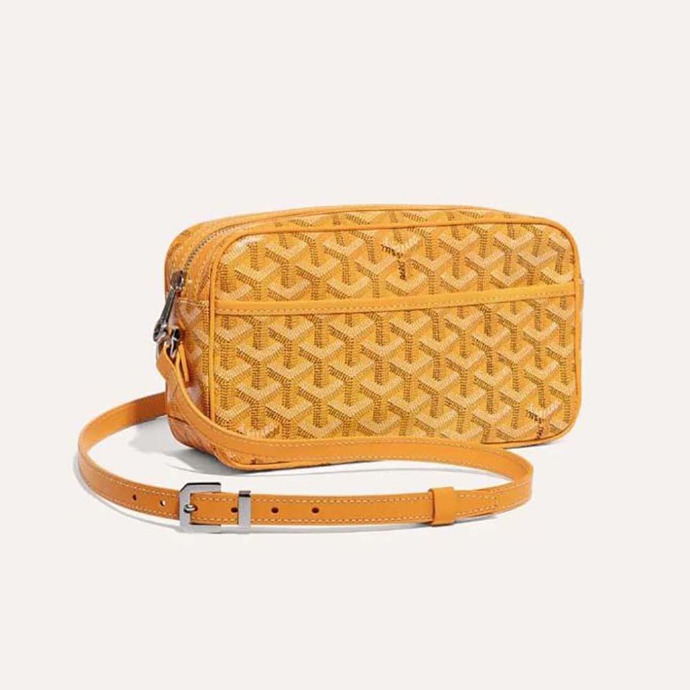 Front view of Goyard Unisex Cap-vert Pm Bag-Yellow showing Chevron pattern