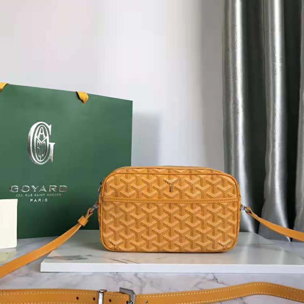 Close-up of brass hardware and zip on Goyard Unisex Cap-vert Pm Bag-Yellow