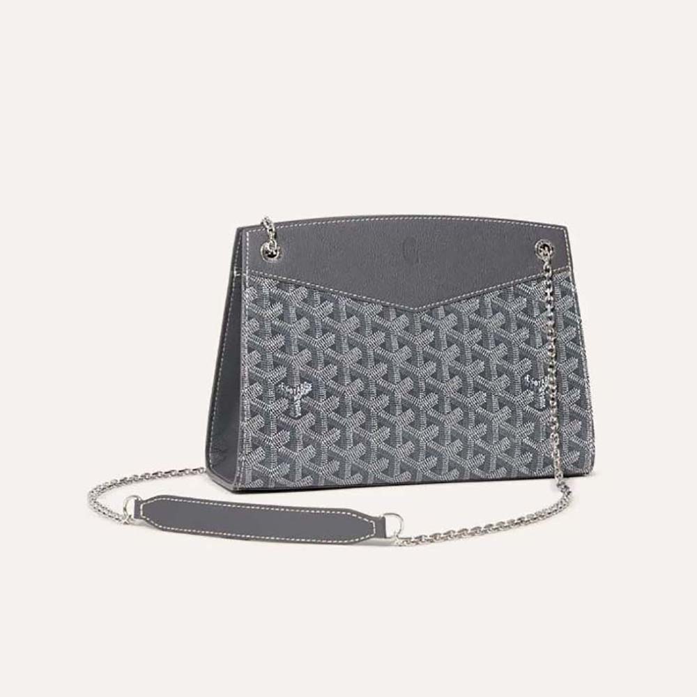Front view of Goyard Women Rouette Structuré Pm Bag-Silver showing Chevron pattern