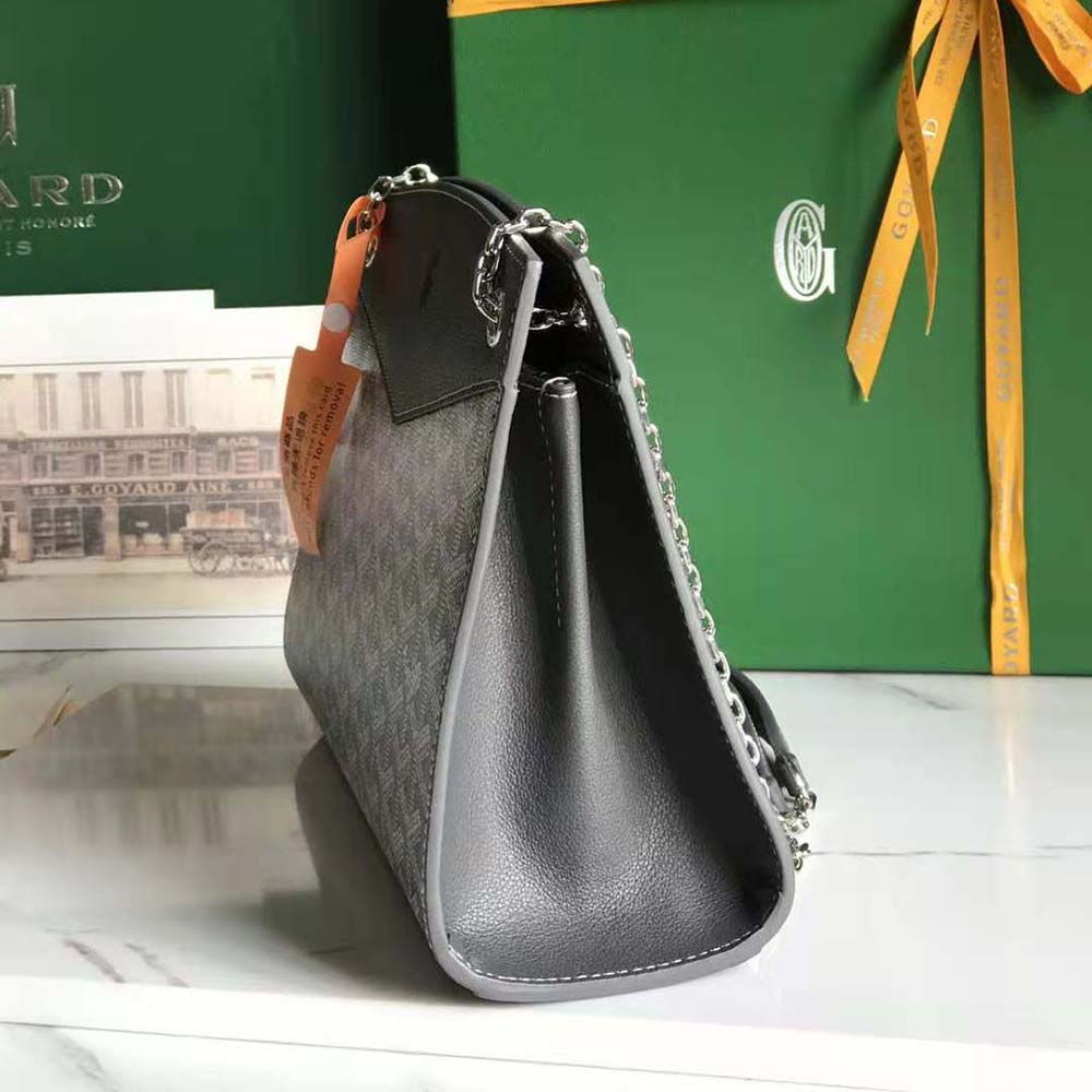 Side angle showcasing structured silhouette of Goyard Women Rouette Structuré Pm Bag-Silver