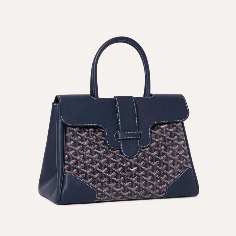 Front view of Goyard Women Saïgon Tote Bag-Navy showing navy canvas