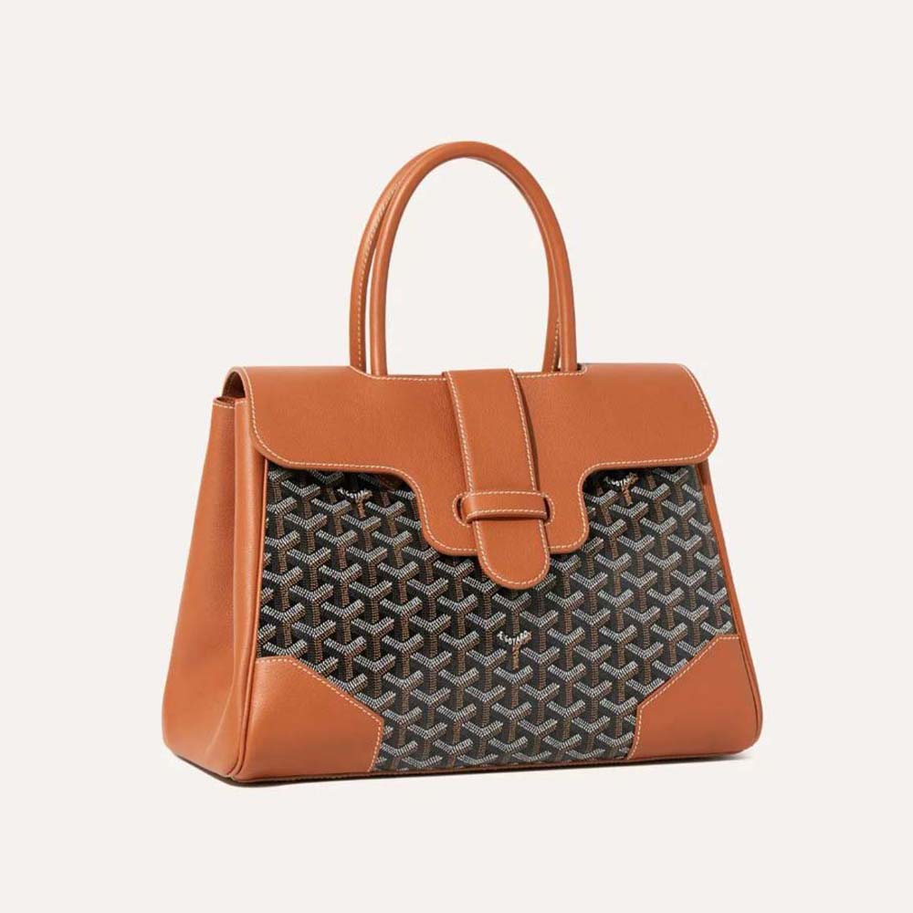 Front view of Goyard Women Saïgon Tote Bag-Brown showing signature canvas