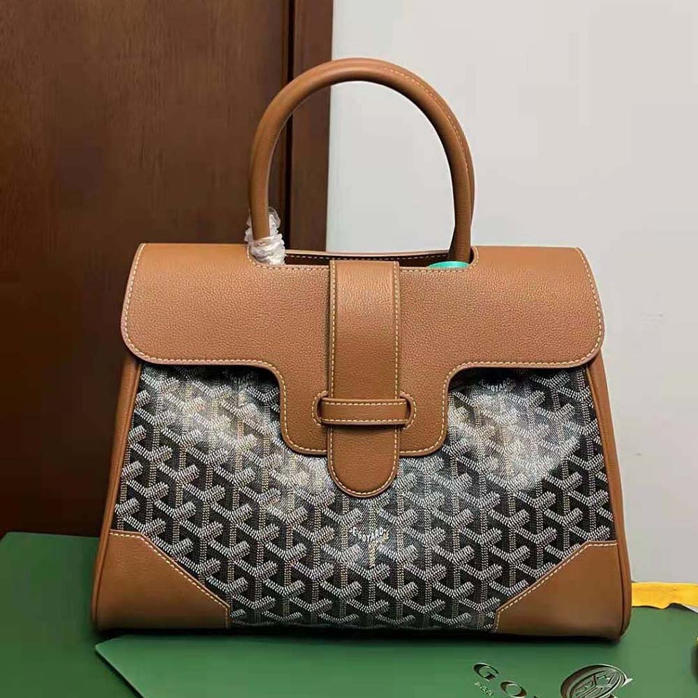 Close-up of zipper and gold-tone hardware on Goyard Women Saïgon Tote Bag-Brown