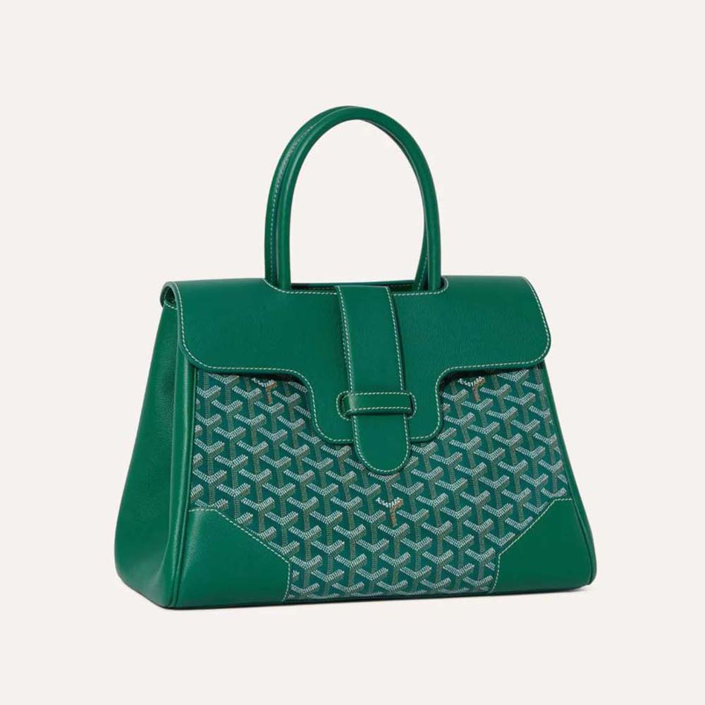 Front view of Goyard Women Saïgon Tote Bag-Green showing signature pattern