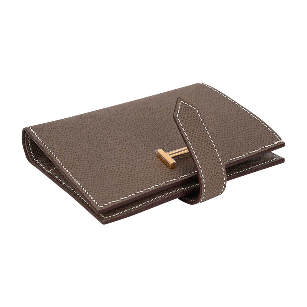 Hermes Men Bearn Compact Wallet Etoupe Gold Hardware Epsom Leather - image 4